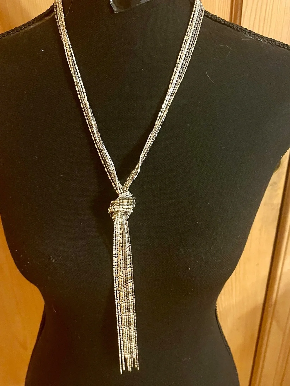Modern Silver Multi Strand Fluid Chain Lariat Necklace Statement Knot Tassel Fri